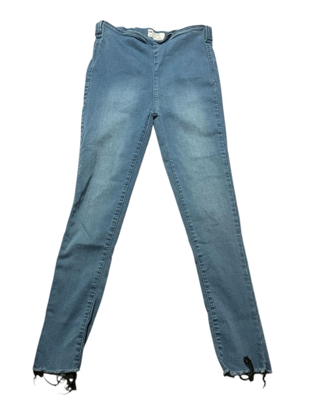 Free People Low Rise "Easy Goes It" PullOn Jeans Frayed Raw Hem Size 31 Stretch
